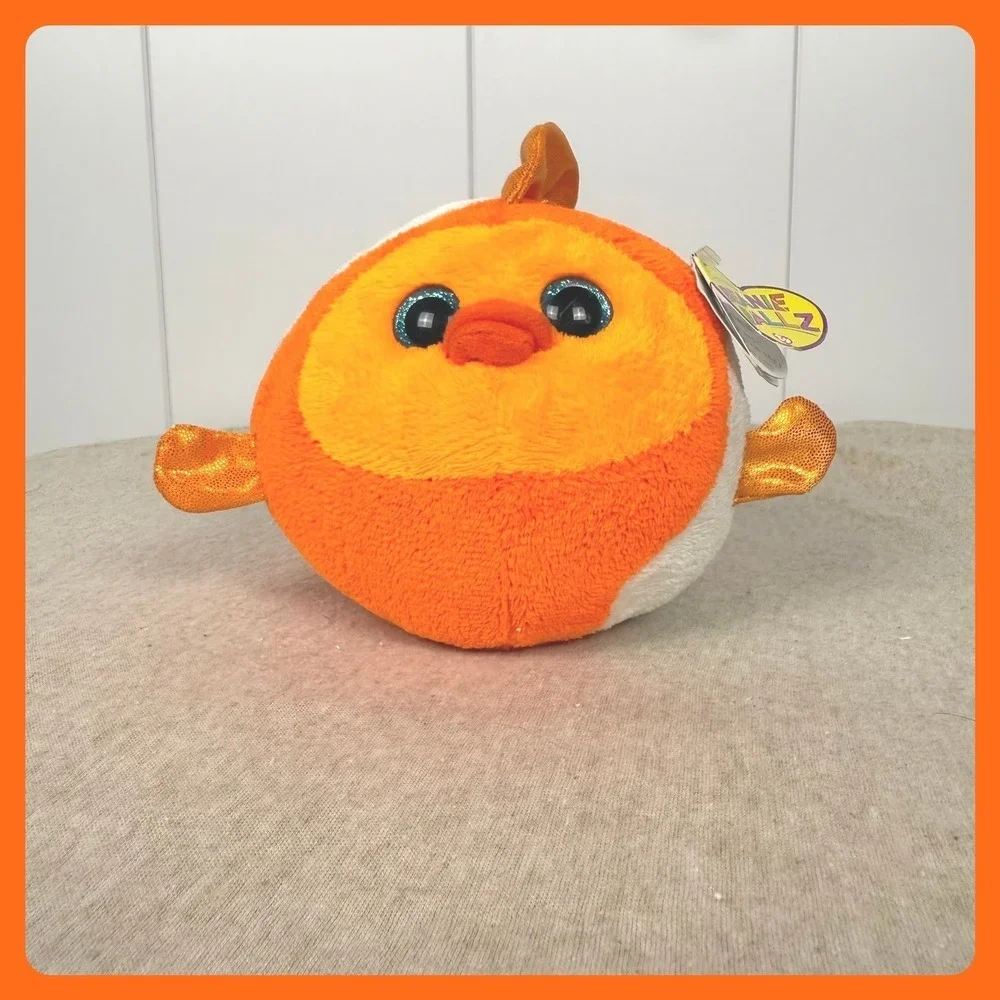 Ty Beanie Ballz Bubbles Goldfish Orange White Plush Round Stuffed Animal 38031